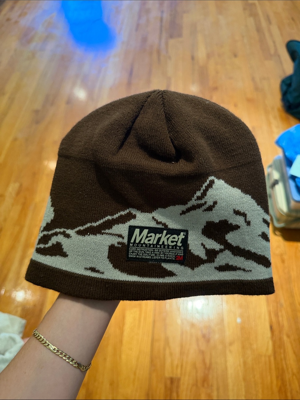 Urban Outfitters Market Mountaineering Brown and Cream Knit Beanie